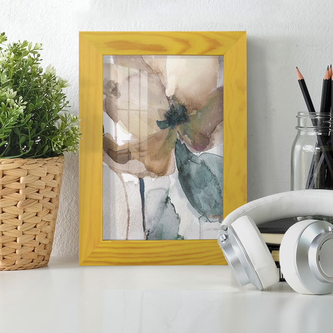 Watercolor Poppy I -Framed Print w/glass-Sunflower Yellow