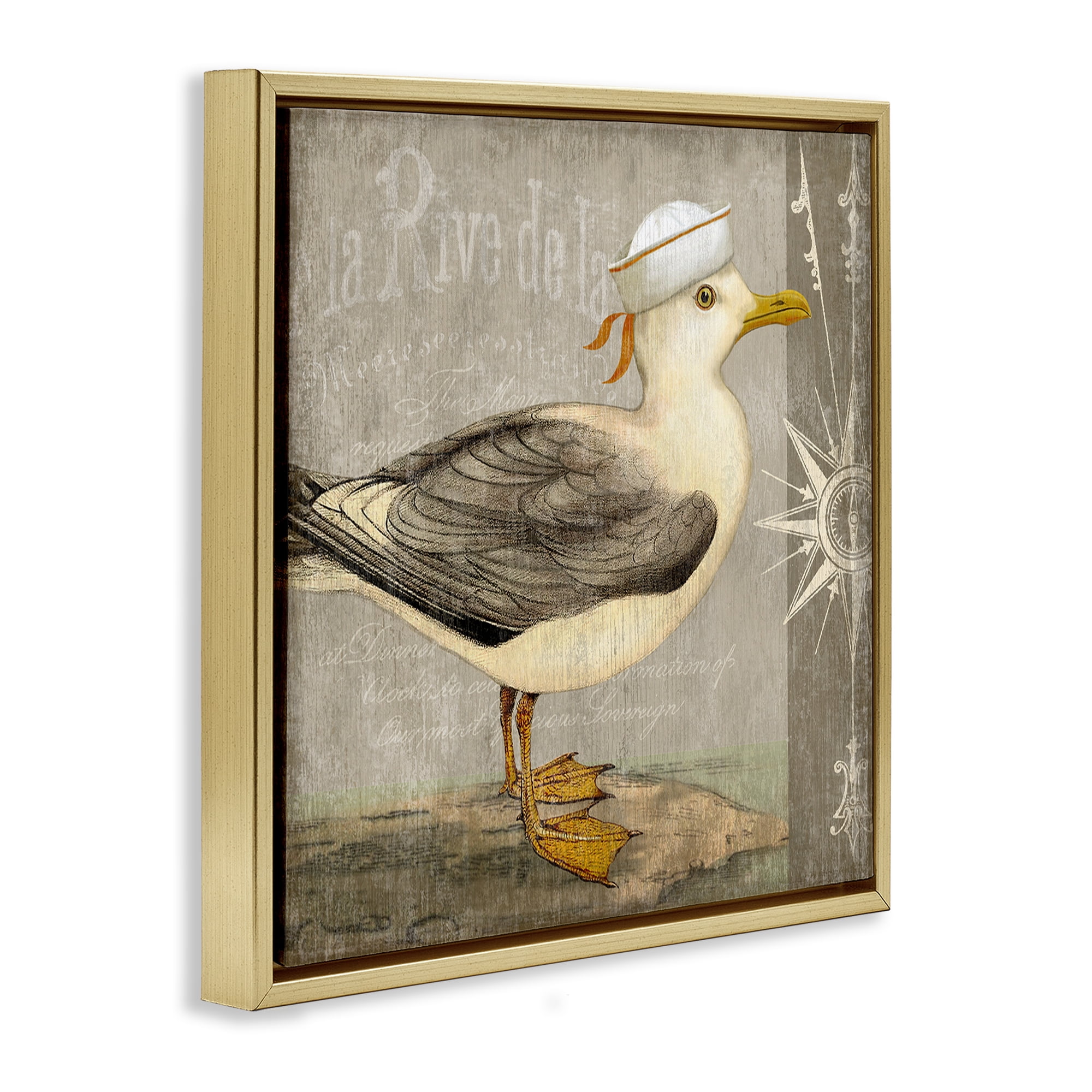 Stupell Industries Rustic Little Seagull Gold Framed Floater Canvas Wall Art, design by Suzanne Nicoll