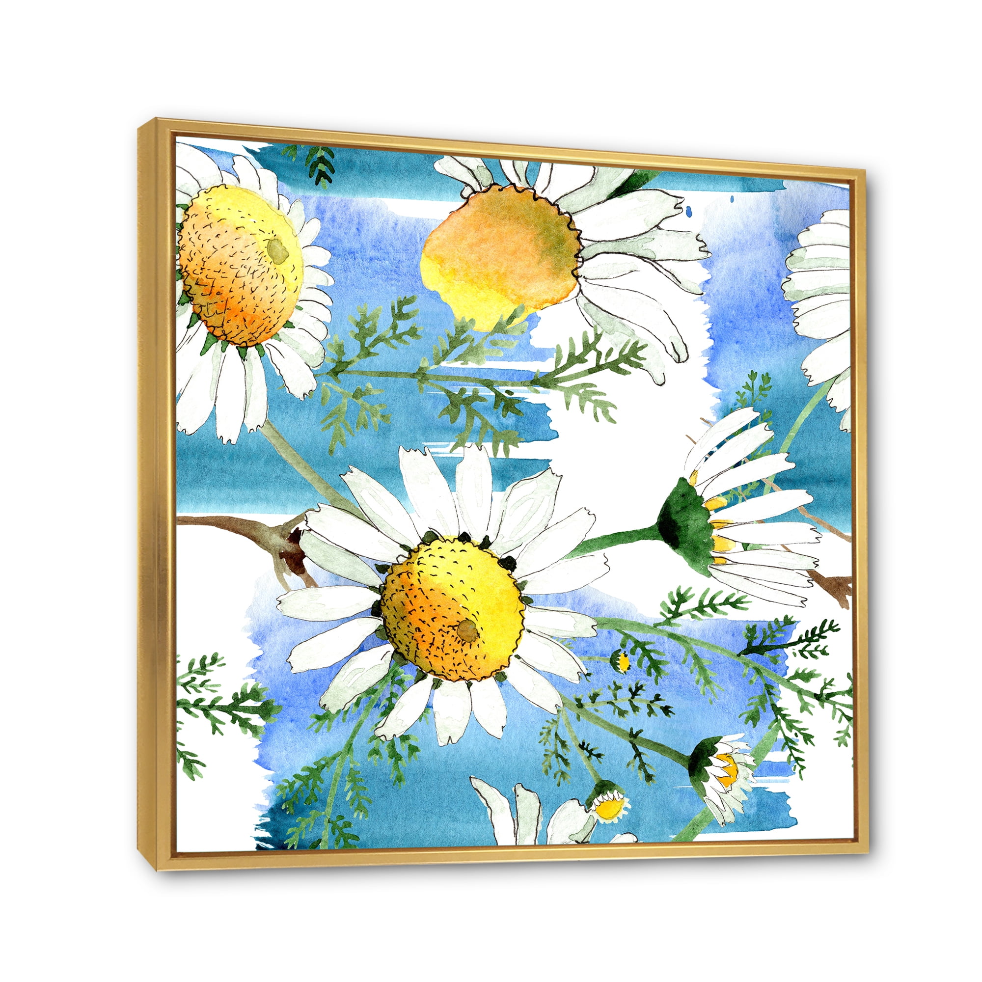 Designart 'Wild Spring White Chamomile Flowers' Traditional Framed Canvas Wall Art Print