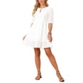 thumbnail image 4 of INSPIRE CHIC Women's Eyelet Dress Summer Casual Tie V Neck Half Sleeve A Line Lace Tiered Flowy Beach Mini Dresses L White, 4 of 5