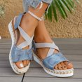 thumbnail image 2 of Rokment Women's Platform Wedge Sandals Beach Stylish Casual Leather Elastic Ankle Strap Espadrilles Chunky Heeled Slingback Dressy Summer Shoes Comfortable Blue Size 9, 2 of 5