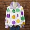 thumbnail image 2 of Craaazy Women's Striped Ruffle Collar Carnival Party Graphic Long Sleeve Mardi Gras Tops with Button Gifts, 2 of 4