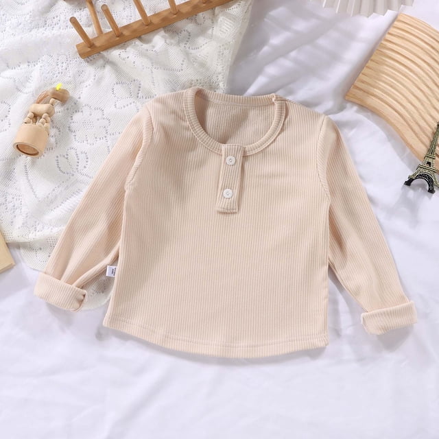 RXIRUCGD Round-neck Ribbed Velvet Bottoming Shirt For Kids( Beige, Size:130 )