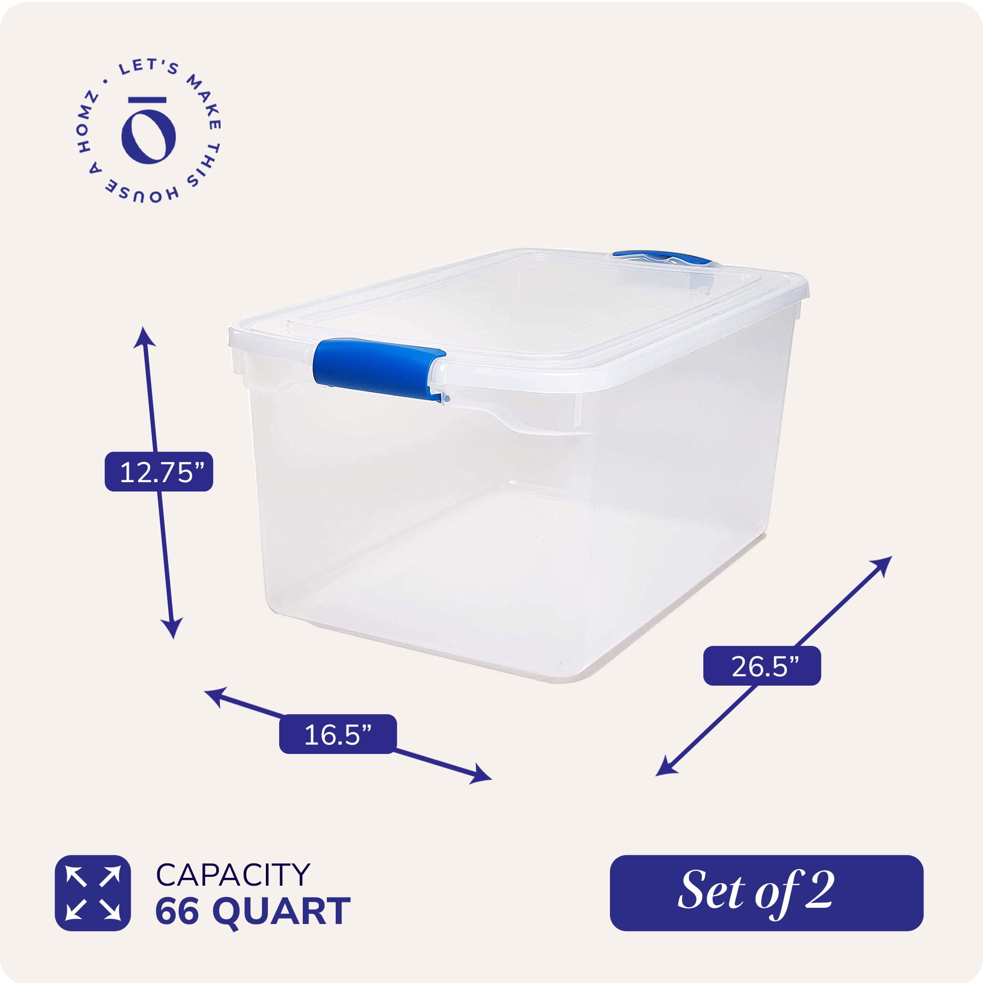 Homz 112 Quart Storage Container 2 Pck w/ 66 Quart Storage