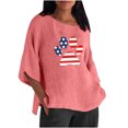 thumbnail image 1 of Blusa de lino con cuello redondo y mangas tres cuartos para mujer con estampado de bandera a la moda Pompotops FGAJ3081, 1 of 6
