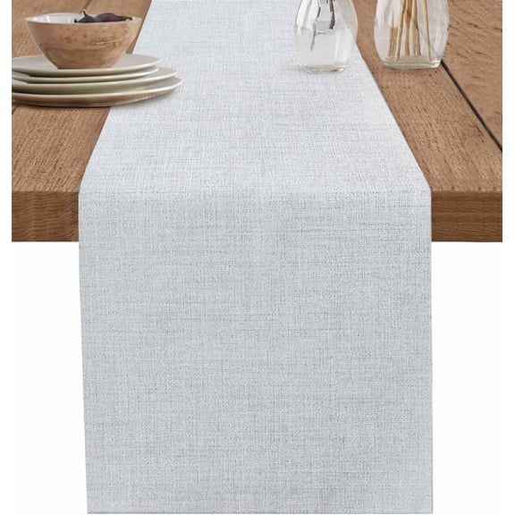 White Burlap Texture Table Runner, Washable Cotton Linen Table Runners 48 Inches Long, Farmhouse Vintage White Dresser Scarf Runner for Nightstand/Coffee/End Tables 13x48 Inches