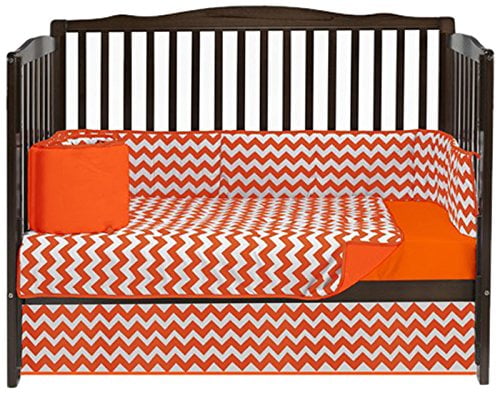 Orange BabyDoll Chevron Crib Dust Ruffle