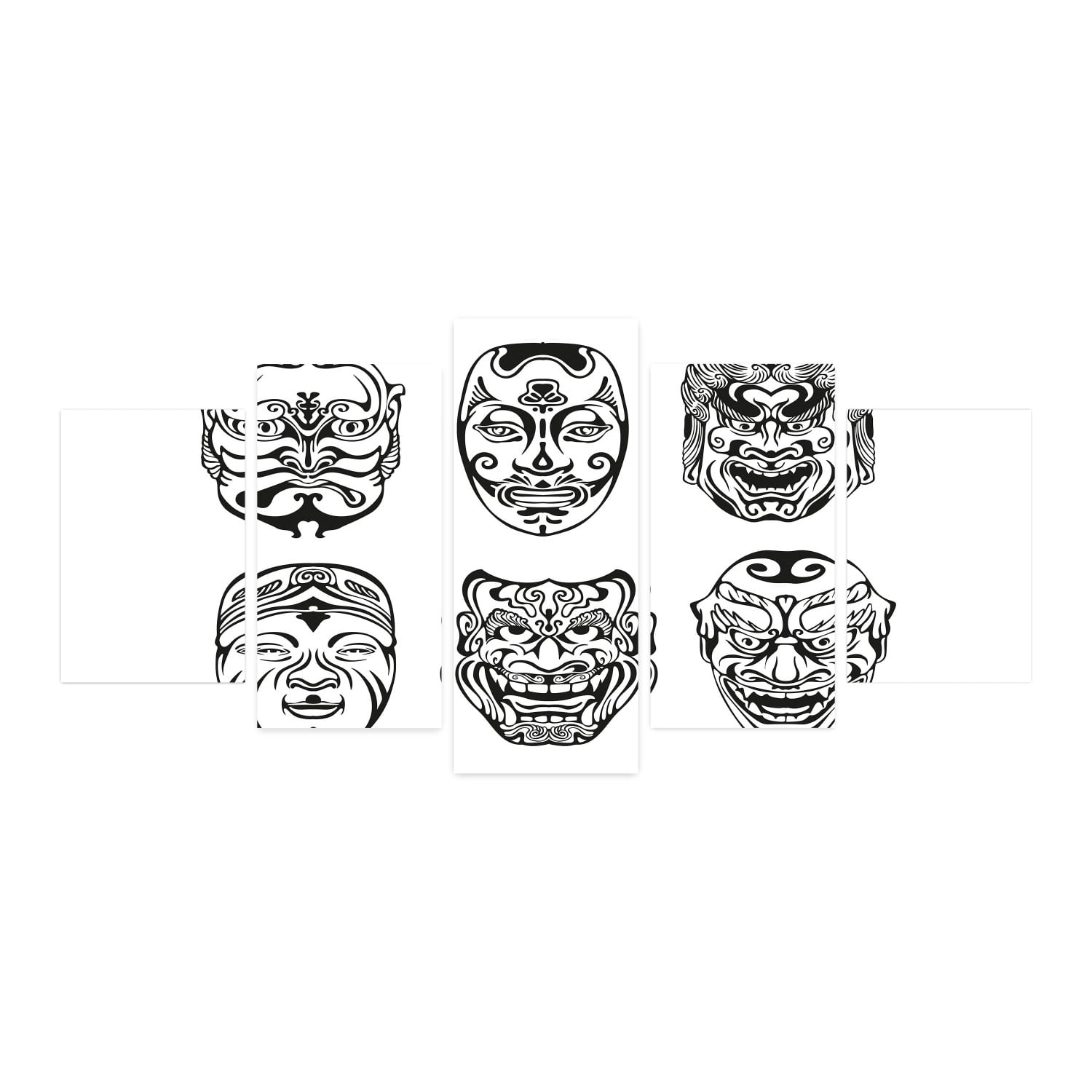 Kabuki 5 Panels Acrylic Glass Wall Art, Japanese Nogaku Theatricals