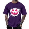 thumbnail image 2 of Mens Shirts Printed Short Sleeve Casual Round Neck T-shirt Top Purple M T-shirts for Men, 2 of 4