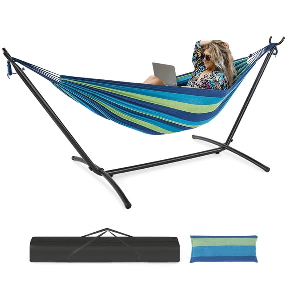 SUMELL 2-Person Heavy-Duty Outdoor Hammock with Steel Stand & Portable Bag, 450lb Capacity, Upgraded Polyester Strings