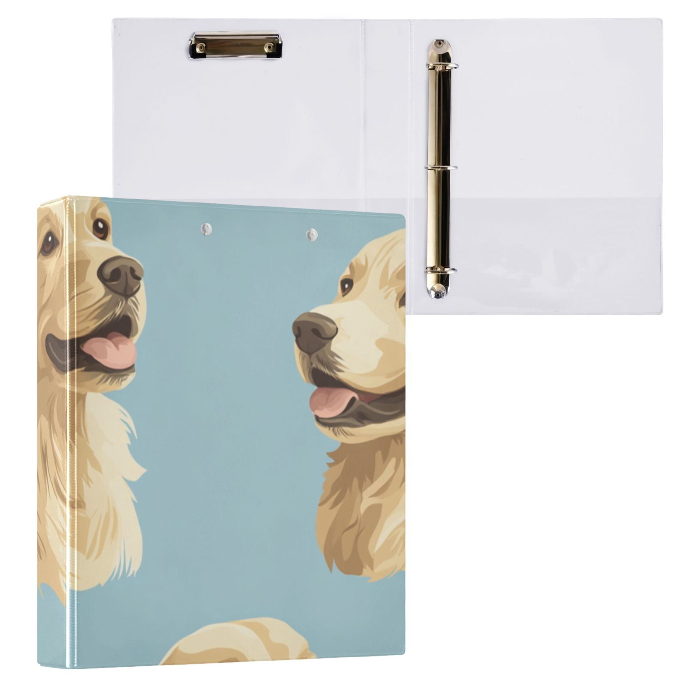 Cute Yellow Dogs 3 Ring Binders 1.5 inch Hardcover File Folders with Interior Pockets A4 Size Organizer for School Office Hospital