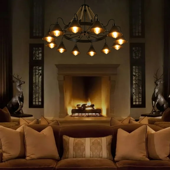 Rustic Farmhouse Pendant Chandelier Ceiling Light Dining Room Hemp Rope Fixture