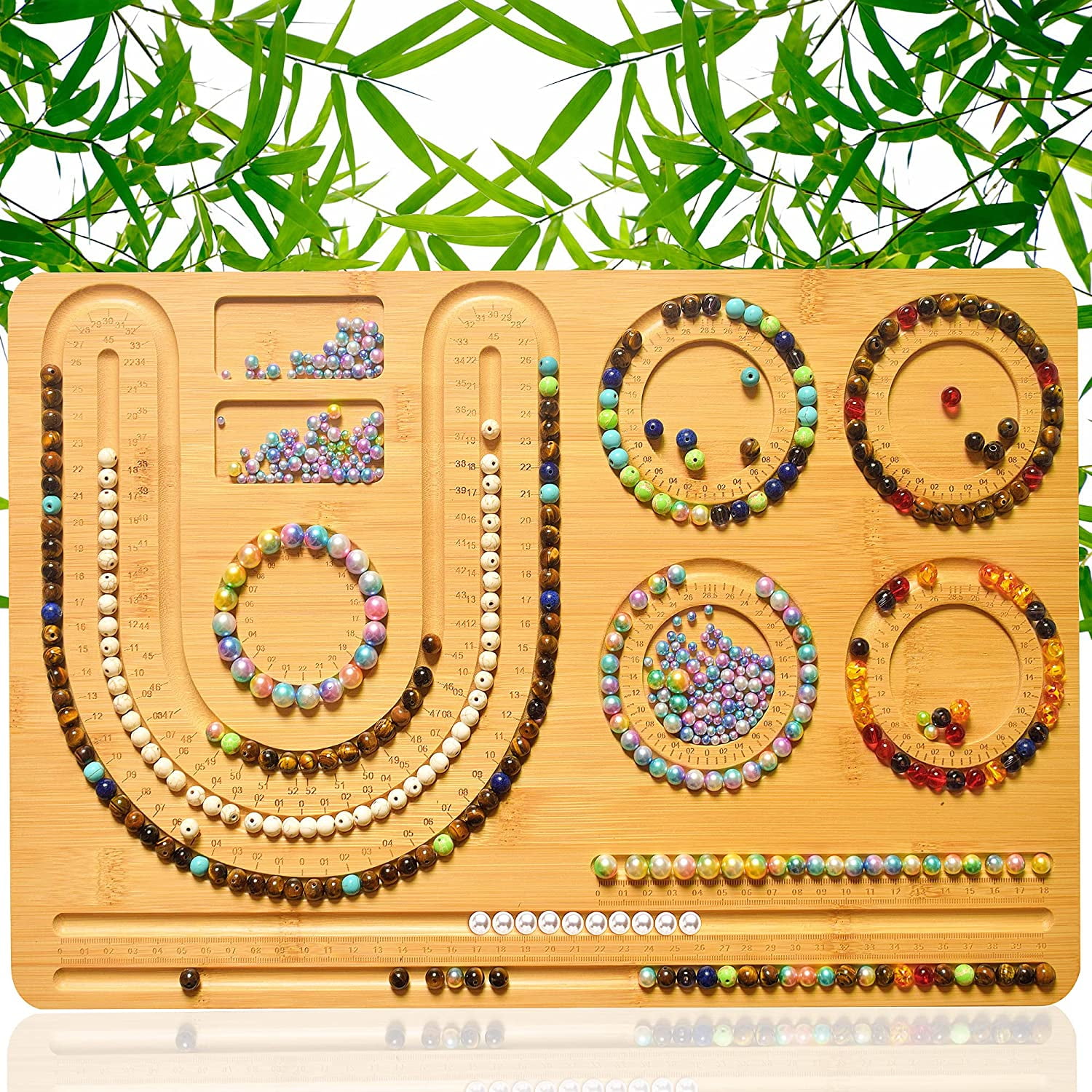 Bamboo combination beading board, English size labeled wooden beading