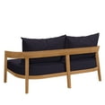 thumbnail image 6 of Lounge Loveseat Sofa, Blue Navy Natural, Teak Wood, Fabric, Modern Contemporary, Outdoor Patio Balcony Cafe Bistro Garden Furniture Hotel Hospitality, 6 of 8