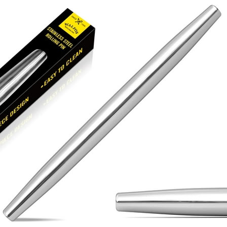 WALFOS Stainless Steel Rolling Pin(18 Inch), Non Stick Surface, Smooth Tapered Design Metal for Best Pie Crust, Pizza Dough, Cookie and Pasta