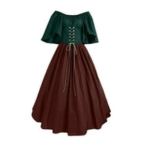 UPPADA Womens Renaissance Faire Dresses Medieval Irish Traditional Plus Size Dresses Ruffle Over Dress Corset Retro Cosplay Gown