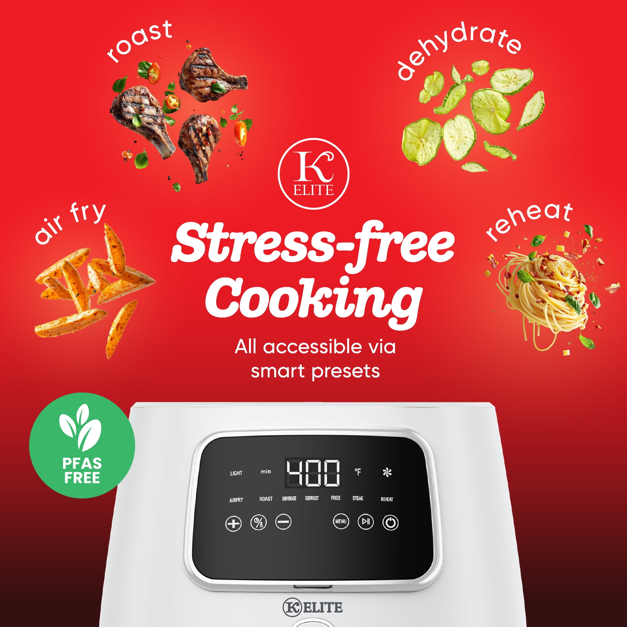 Kitchen Elite 5.5 Qt. Digital Air Fryer, Countertop Cooker with LED Screen, White