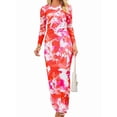 thumbnail image 3 of Women'S Bodycon Maxi Dress Fashion Long Sleeve Floral Print Tight Fitted Party Club Ruched Dresses Orange-Red XXL, 3 of 9
