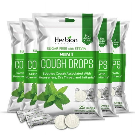 Herbion Naturals Cough Drops with Natural Mint Flavor, Sugar-Free with Stevia, Dietary Supplement, Soothes Cough, for Adults & Children Over 6 Years, 25 Drops, No Artificial Flavor or Color