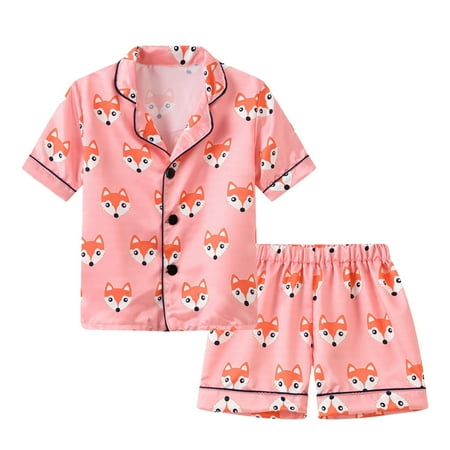 

NECHOLOGY Kids Toddler Boy Girls Clothes Casual Cartoon Prints Short Sleeves Top Waist Shorts Pajams Sleepwear Set 4t Rainbow Pajamas Pink 2-3 Years
