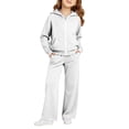 thumbnail image 5 of Tiijoy Girls Athletic Outfits Zip Up Hoodie Wide Leg Sweatpants Sweatsuit, White, Sizes 3-14, 5 of 6
