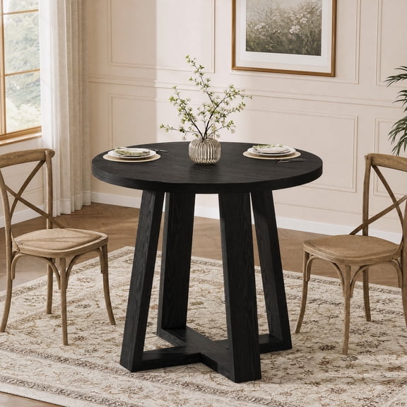 Fnova 31.5" Small Round Dining Table, Farmhouse Kitchen Table for Dining Room, Kitchen, Black
