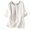 thumbnail image 3 of jtjvou Linen Shirts for Women Summer Embroidery Blouses with 3/4 Sleeve Elegant Petal Cuff Trendy V Neck Plain Tops,White,M, 3 of 4