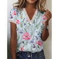 thumbnail image 4 of Camisa con ribete de encaje para mujer, camisa con estampado floral para mujer, camisa de manga corta con cuello en V, camisa para mujer, funcionalidad de alta precisión, 4 of 6