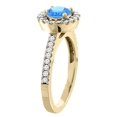 thumbnail image 3 of 14K Yellow Gold Natural Swiss Blue Topaz Ring Round 6mm Floating Halo Diamond, size 6, 3 of 4