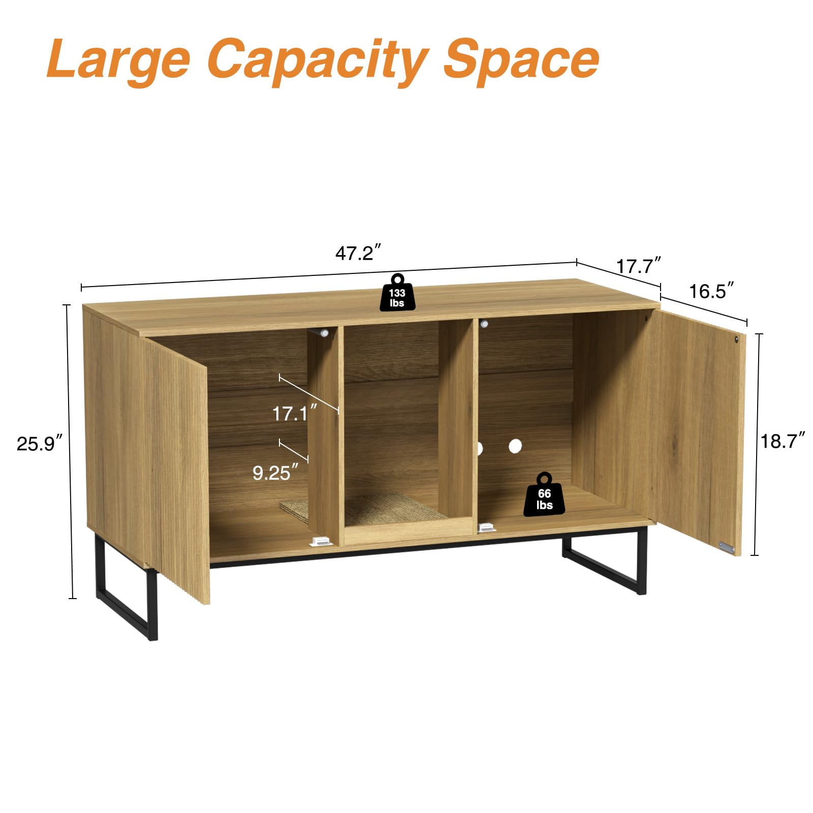 VEANERWOOD Cat Litter Box Enclosure with Hidden Entry and Two Cabinet Doors, Multi-Functional Cat Washroom