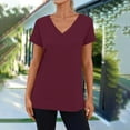 thumbnail image 2 of DDAPJ pyju Solid T-shirts for Women Loose Fit V Neck Short Sleeve Tees Summer Casual Athletic Tee Tops Wine M, 2 of 9