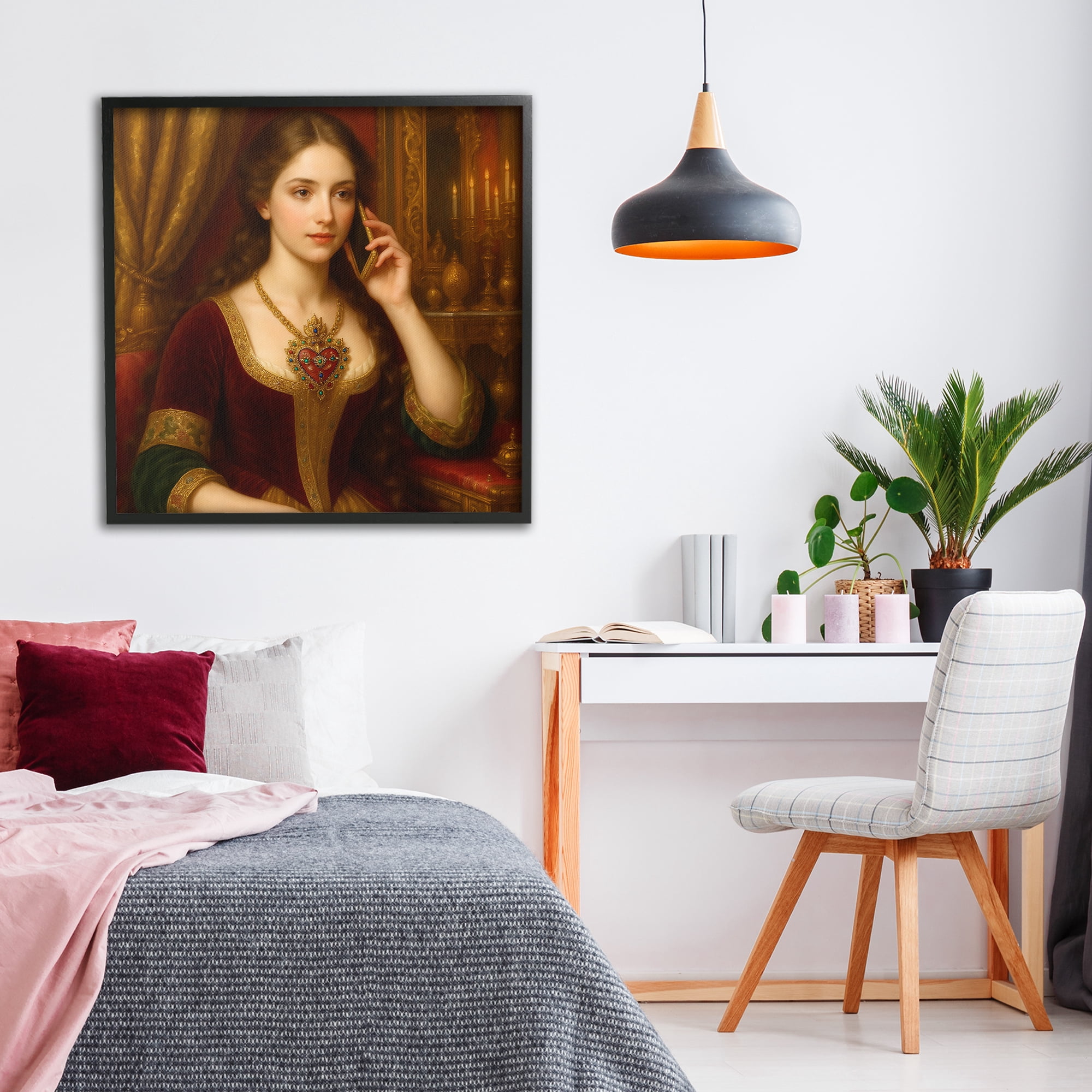 Stupell Industries Rococo Woman with Cell Phone Black Framed Giclee Art, design by Grotto Studios