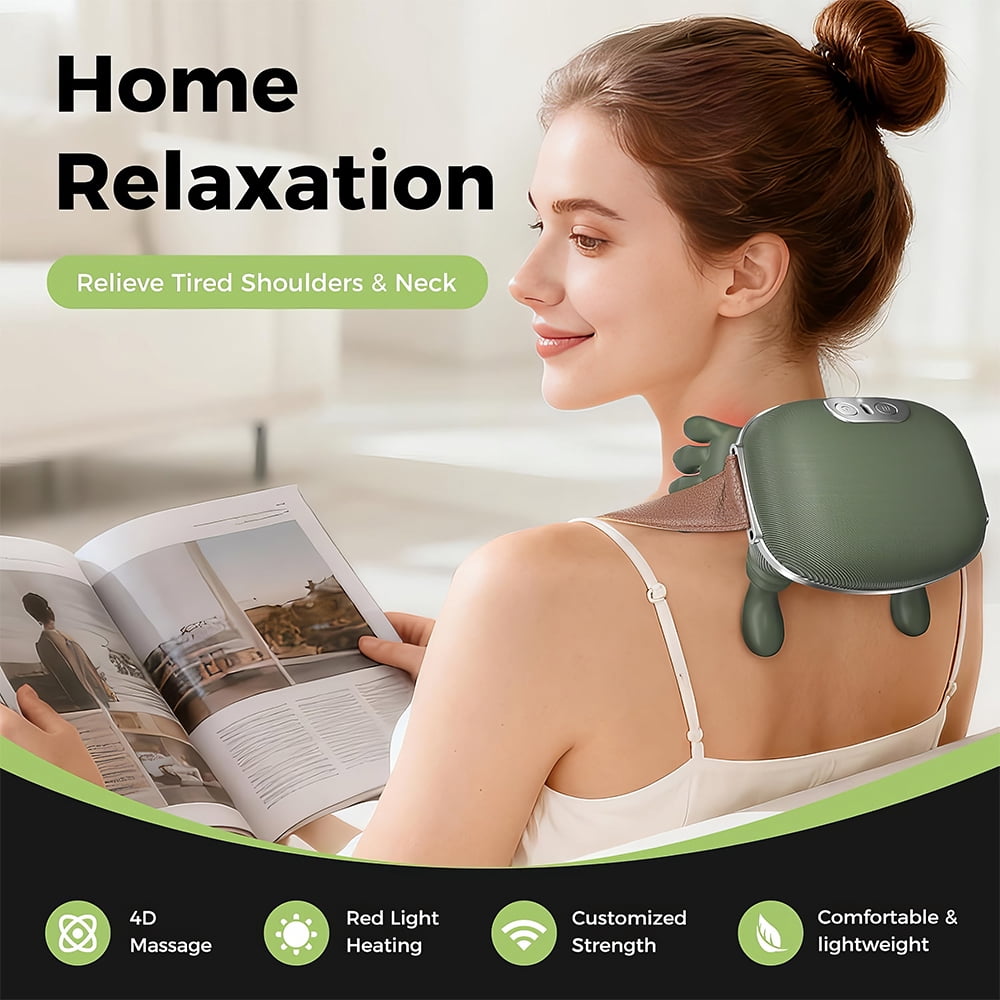 PEPWELL 4D Neck and Shoulder Heat Massager, Wireless Portable Neck Massager, Relieves Muscle Pain, Simulates Deep Tissue Massage of Human Hand, Ideal Gift
