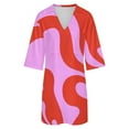 thumbnail image 5 of Abstract Red Pink Swirl Pattern Womens Dress With Pockets Summer V Neck 3/4 Sleeve Dress Plus Size Loose Dress, 5 of 7