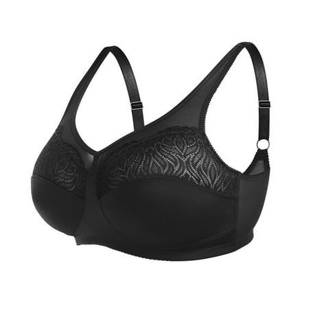 Plus Size Sports Bras for Women Seamless Bra Feature V-Neck Demi & Balconette Bra Style W-1742 Hook and Eye Closure Comfortable Push Up Bras Black XL