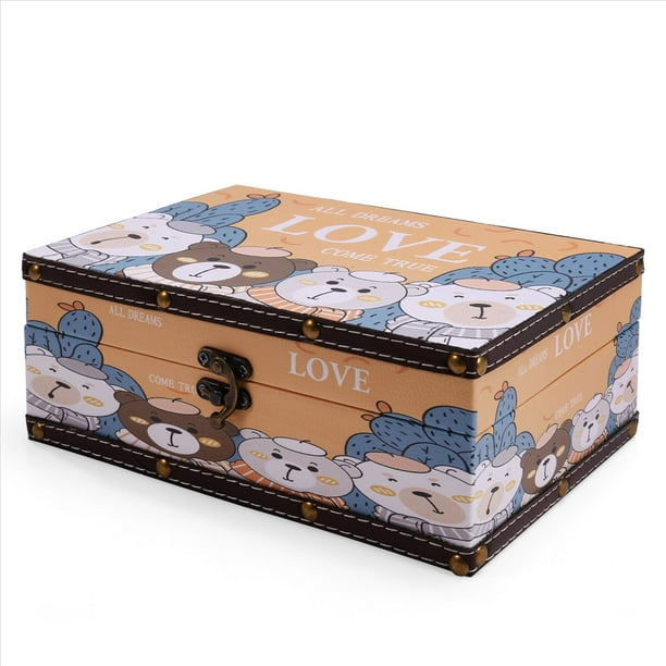 Cofre del de Madera y , Caja de Almacenamiento de Recuerdos de Joyería para Mujer, para Cumpleaños, Boda, con de Oso