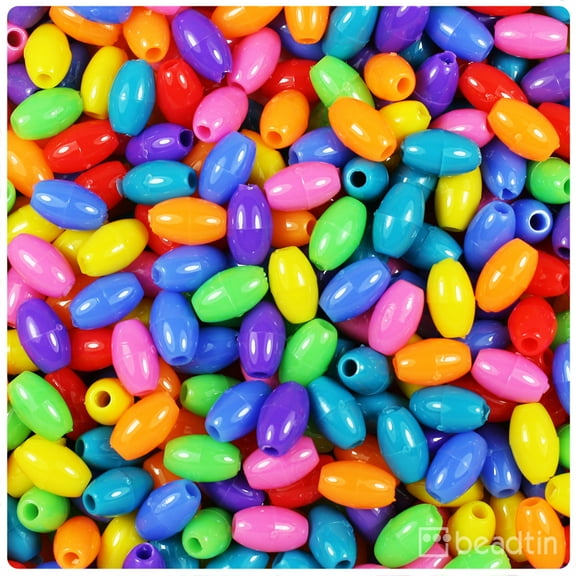 BeadTin Circus Mix Opaque  9mm Oat Plastic Beads (500pcs)