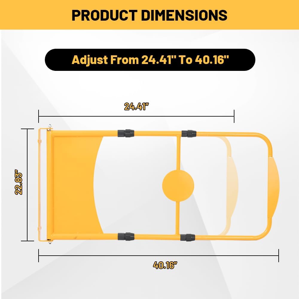 Universal Warehouse Safety Swing Gate, Retractable Manual-Closing Swing Gate for Square or Round Post Mount, Adjustable Metal Safety Gate 24" to 40" Width Opening, Safety Yellow
