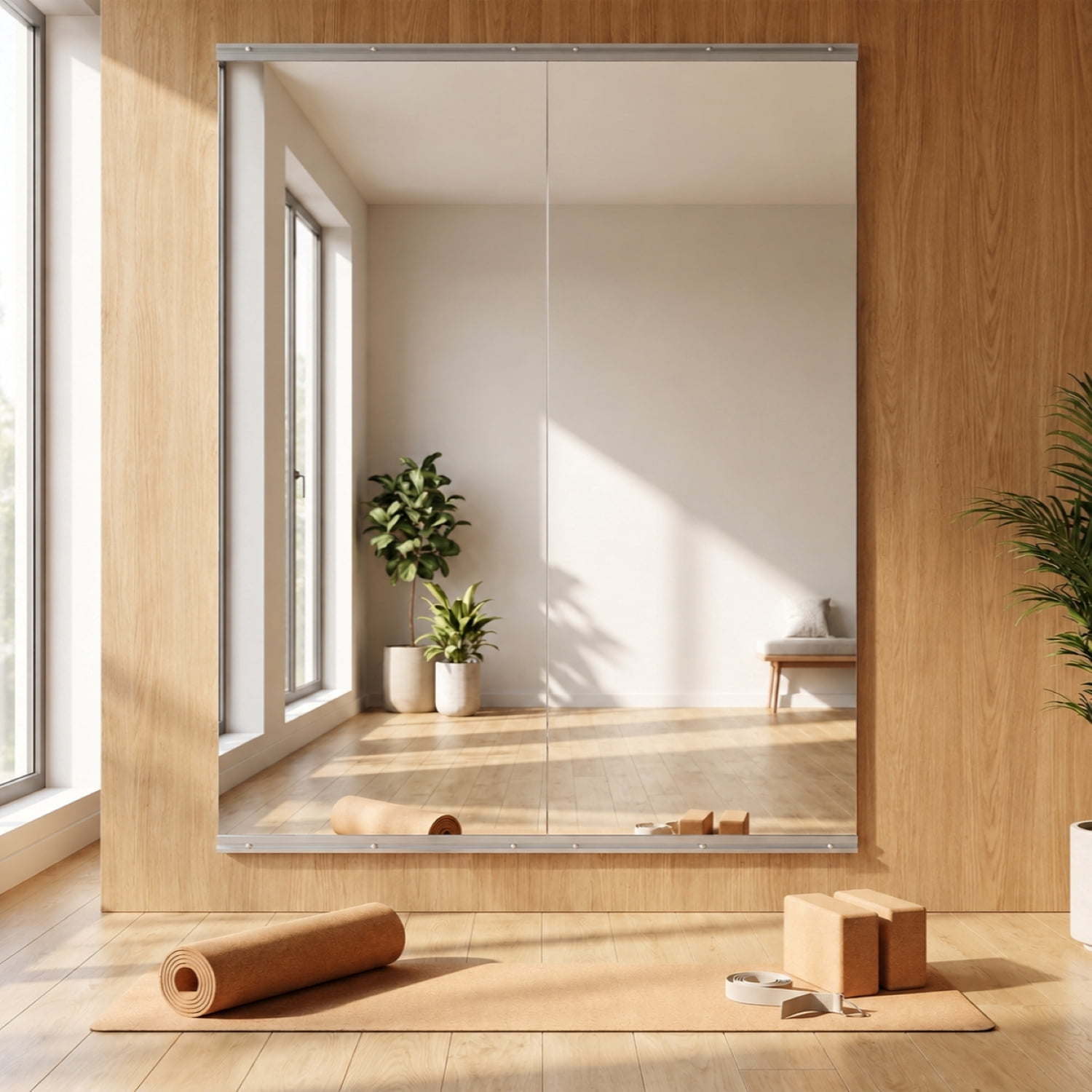 Easy4Home 23"x67" 2 Pack Home Gym Mirror Tempered Glass Frameless Full Length Mirror Wall Mounted Yoga Mirror