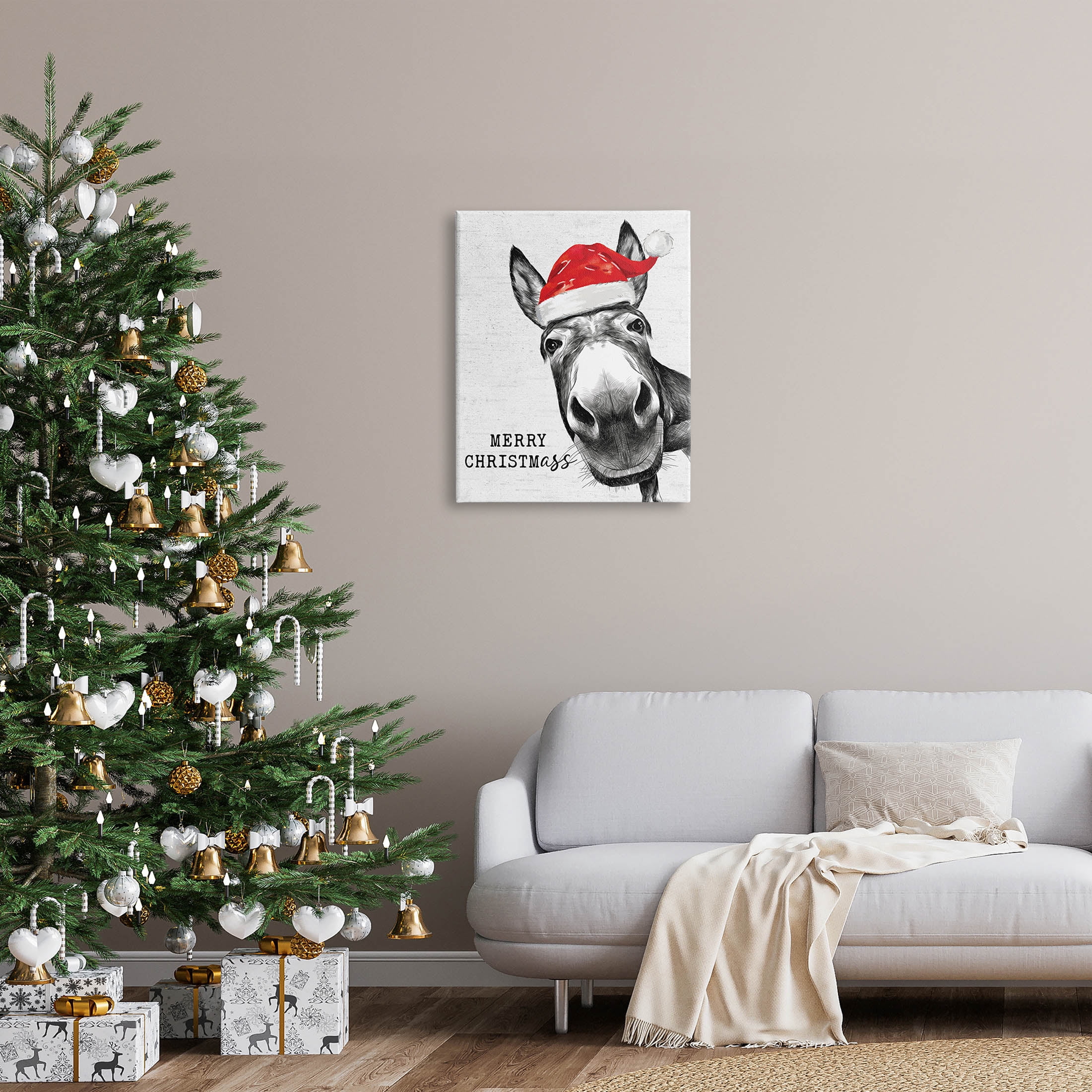 Stupell Industries Merry Christmass Funny Donkey Graphic Art Gallery Wrapped Canvas Print Wall Art, Design by Lettered and Lined