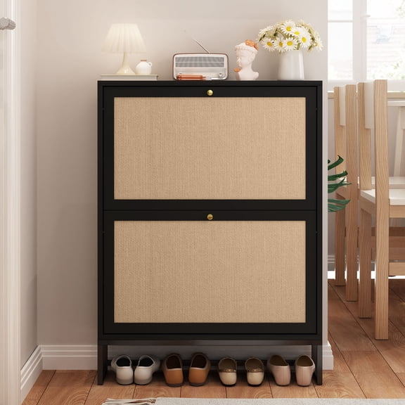 Wirrytor Freestanding Shoe Cabinet with Flip Drawers, Space Saving Shoe Organizer Holds Up to 20 Pairs, Adjustable Shelves for Different Shoe Sizes, Narrow Shoe Storage Cabinet for Small Entryway