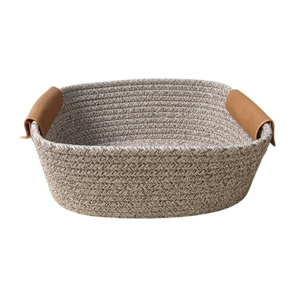 Cesta de almacenamiento tejida de algodón, cesta organizadora para picnic, para caramelos, patatas fritas y frutas Gris L