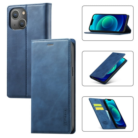 SaniMore for iPhone 14 Plus 6.7" 2022 Case, Prumiem PU Leather Wallet Kickstand Cover Magnetic Flip Design Card Slots Shockproof Anti-drop TPU Full Body Protective Shell for iPhone 14 Plus, Blue