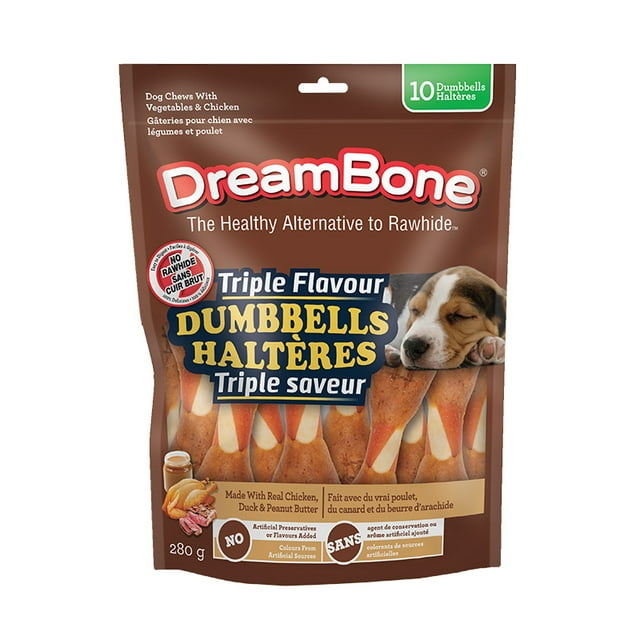 DreamBone Triple Flavor Dumbbells With Peanut Butter , Rawhide-Free, Artificial-Free Chews For All Dogs 5.7KG