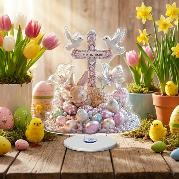 Decoración de Mesa de Pascua Easter Decorations 2D Flat Acrylic Desktop Rotating Ornament Desktop Decoration Easter theme Decoration Accessories