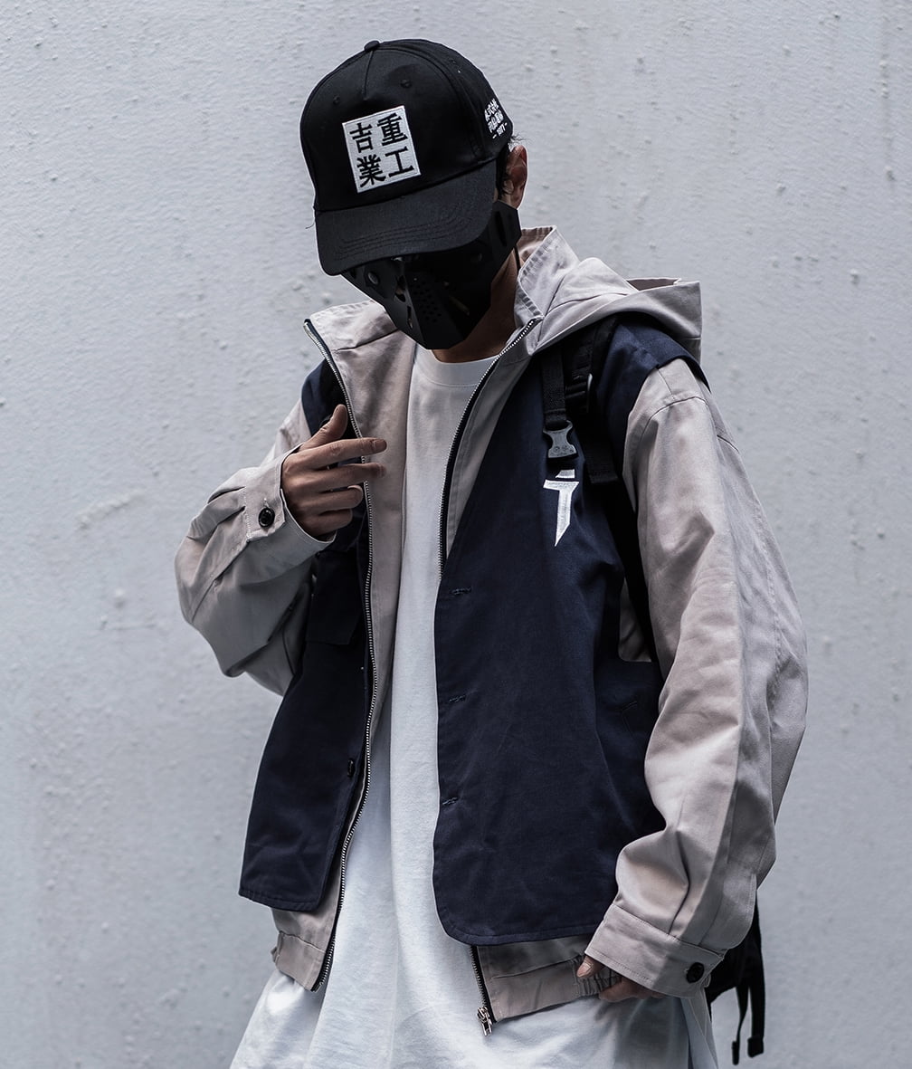 Streetwear Jacket Japanese Harajuku Kanji Hoodie Double Layer Zip Coat ...