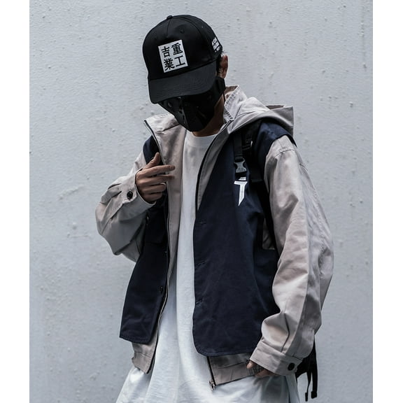 Streetwear Jacket Japanese Harajuku Kanji Hoodie Double Layer Zip Coat