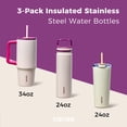 thumbnail image 2 of Carote, juego de 3 botellas y vasos térmicos de acero inoxidable aptos para portavasos, con asas y pajita, 1 litro y 700 ml, rosa., 2 of 8