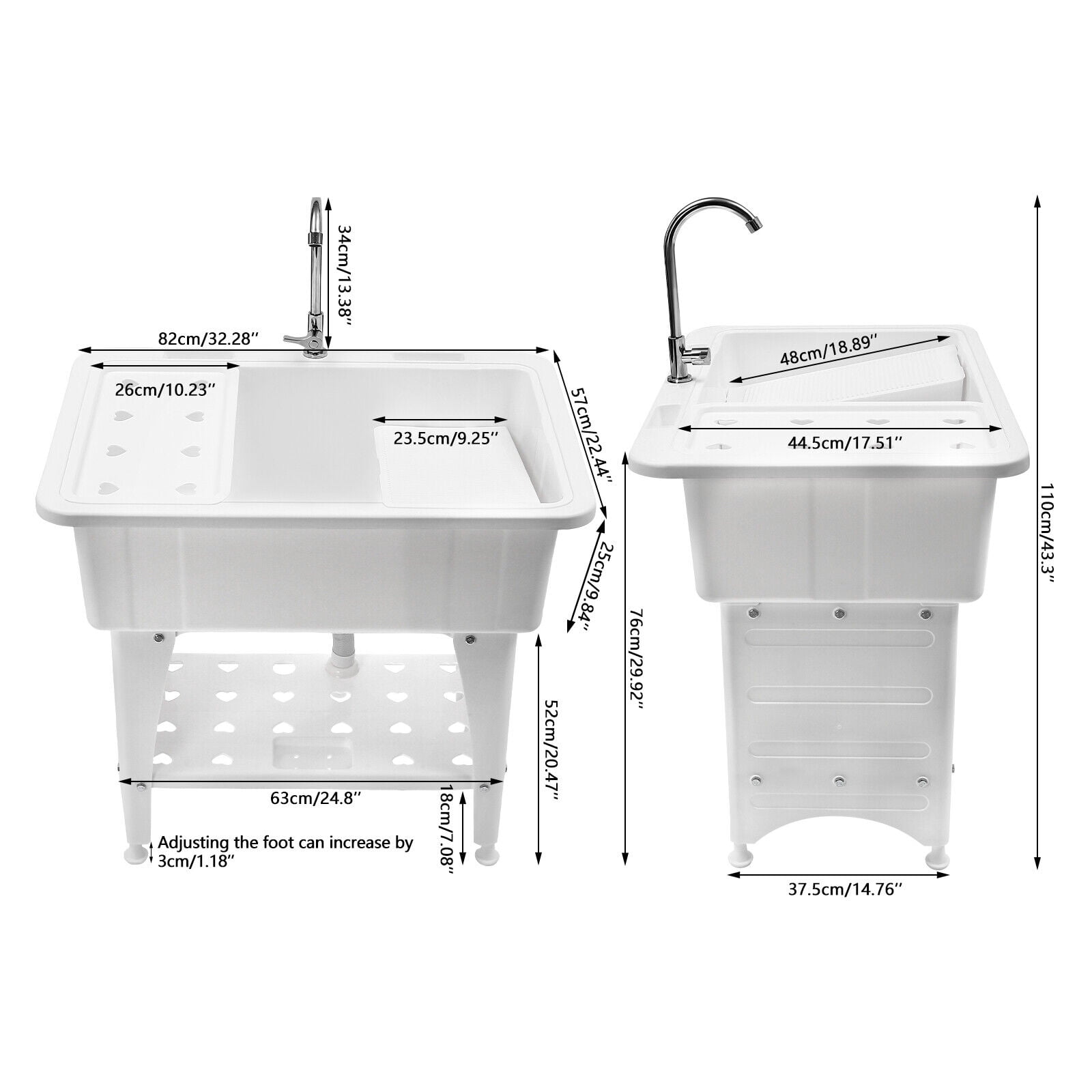Freestanding White Utility Sink Laundry Tub Freestanding Sink Wash Station w/ Faucet Home for Bathrooms