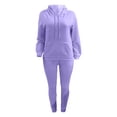 thumbnail image 3 of LovelyWholesale Women's Hooded Collar Drawstring Hooded Collar Long Sleeve Tracksuit Set, 3 of 6